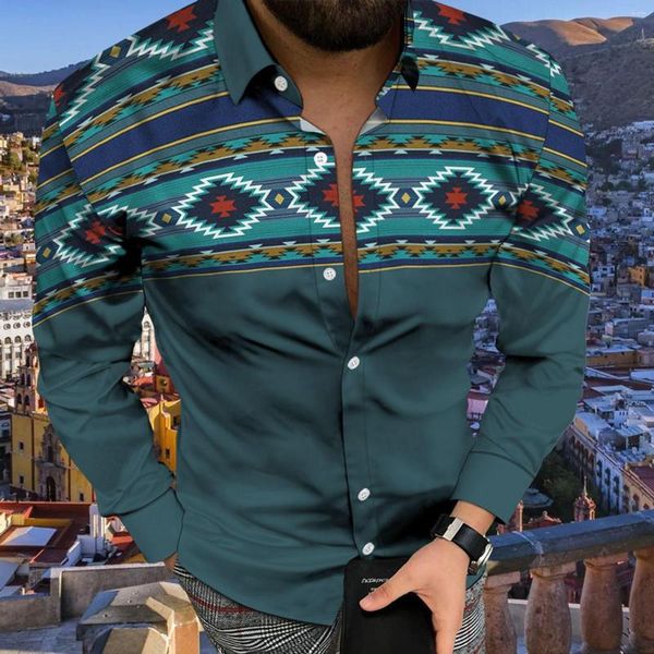 Herren lässige Hemden Aztec Geometrische Herren Tops 3D Digital Print Art Fashion Camisa Social Hemd Hemd Retro