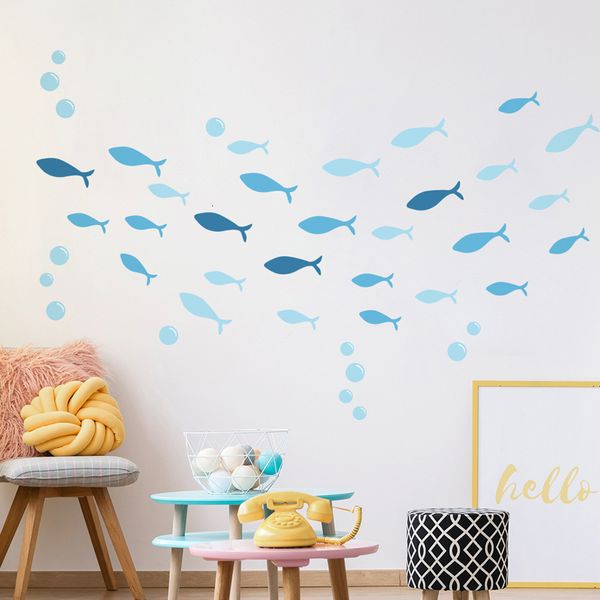 Wandaufkleber 42pcsset Blue Fish Vinyl Wallsticker für Baby Kids Room Badezimmer DIY Ocean Szene Kindergarten Dekoration Art Pa169 230822