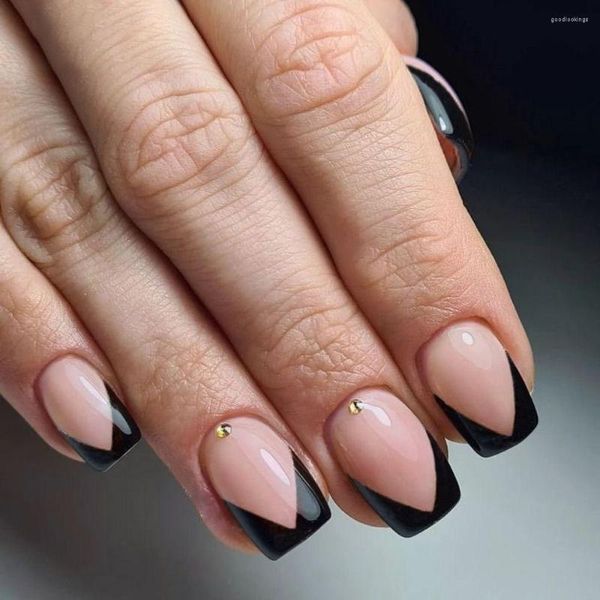 False Nails Square Head French Fake Moda