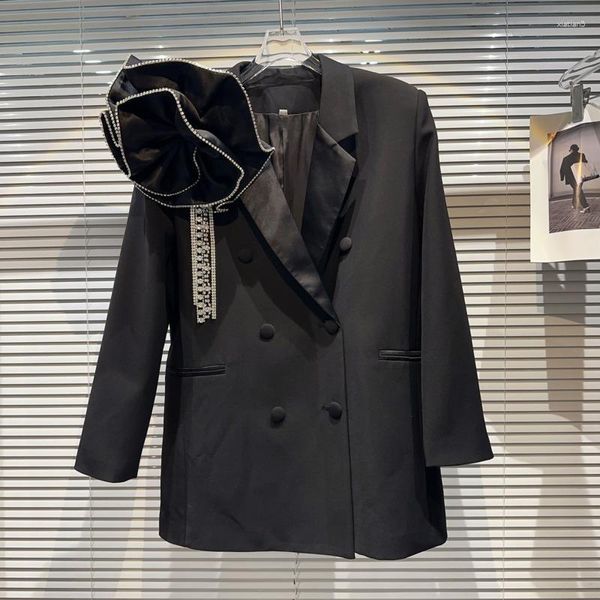 Abiti da donna borvemays grande blazer blazer sciolto donna temperamento diamanti 3d fiore a doppio petto collare autunno su misura per il collare autunnale WZ5252