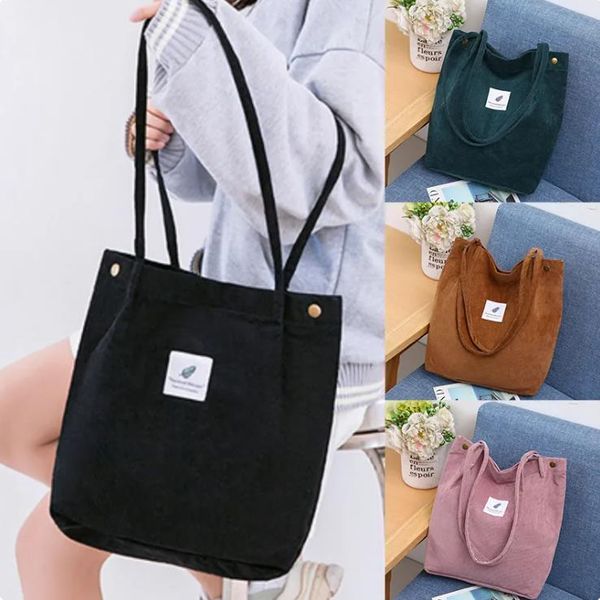 Bolsa de ombro de veludo de veludo para mulheres para feminino de pano de algodão bolsa versátil de cor sólida bolsas ecológicas saco feminino bolsas de bolsas reutilizáveis