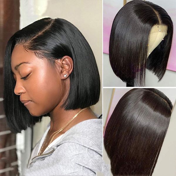 220%Dichte Teil Bob Perücken Straight Human Hair Perücken für schwarze Frauen brasilianisch vorbeverschlusster Teil Spitze Perücken Kurzer Bob-Perücken 8-16 Zoll