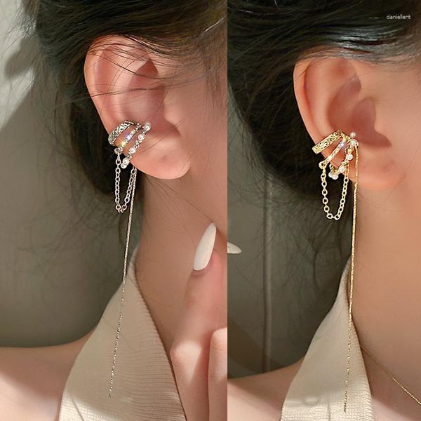 Rücken Ohrringe Mowamua Ungewöhnliches Design 3 Schichten Klemme Perle Langkettige Ohrmanschette 2023 Trendy Lady Jewelry