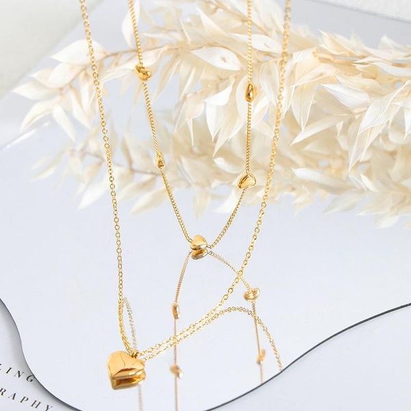 Colares pendentes de pingente de pêssego de pêssego Cadeia de dupla camada simples declaração de aço inoxidável para meninas acessórios de luxo jóias