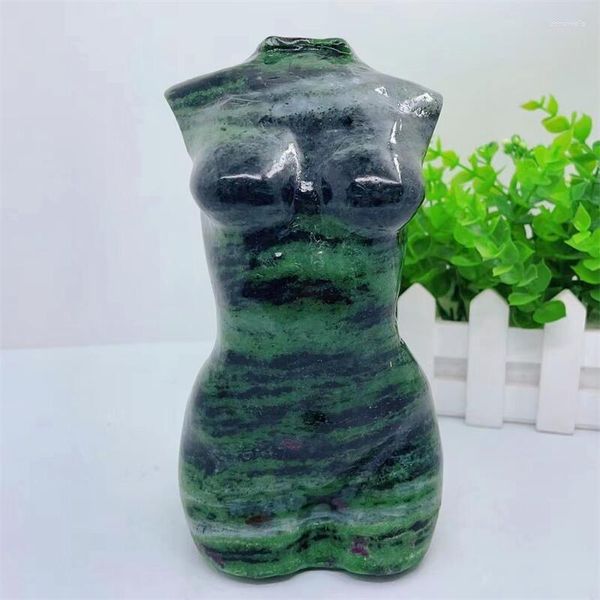 Estatuetas decorativas 17cm rubi natural em zoisita modelo modelo de escultura em moda de gemas coleta de pedras domésticas decoração artesanato cura