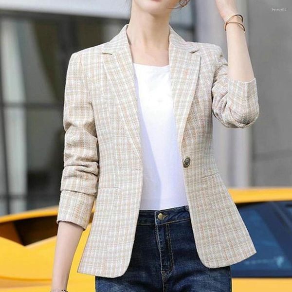 Kadınların Takımları Güzel Lady Bahar Blazer Kontrast Renk Zarif Coat Lapel İnce Fit Kadınlar