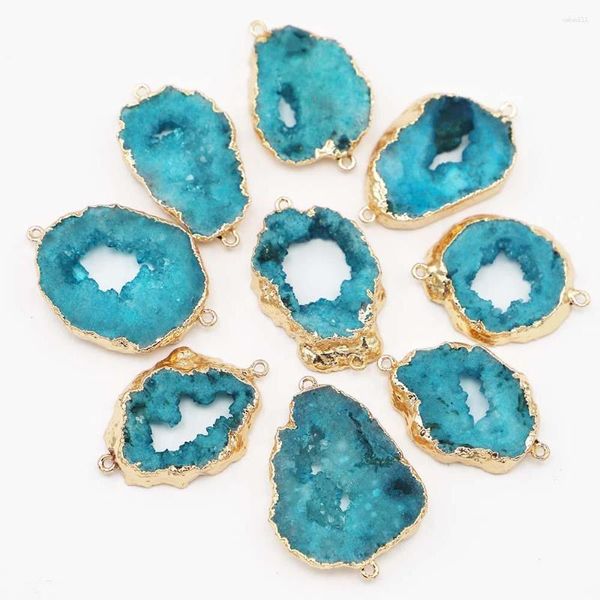 Colares pendentes vendem fatia de pedra natural azul Agates forma irregular conector de orifício duplo Diy Fazendo acessórios de pulseira de colar 5pc