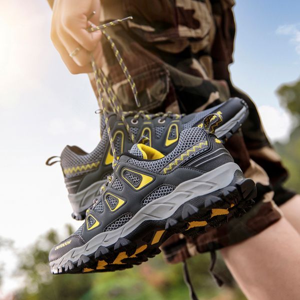 Sapatos de segurança homens ao ar livre caminhada primavera verão malha de ar respirável à prova d'água de escalada de trekking masculina tênis 230822