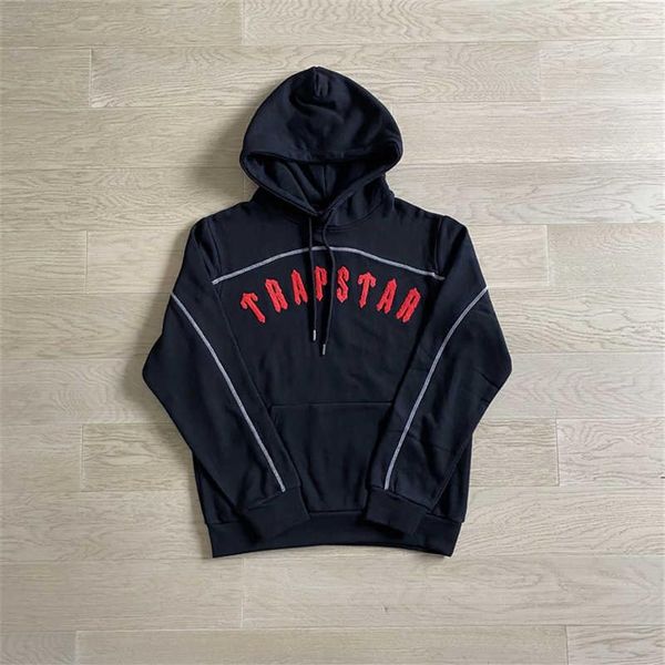 Мужчины костюма Trapstar Set Set Set Arch панель красные буквы высший качественный вышитый толстовка с толчком с капюшоном uk uk london High Street294j