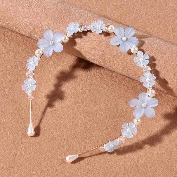 Haarklammern einfache Perlen Blume Braut Stirnband Vine Floral Hochzeit Weiche Tiara handgefertigt Frauen Kopfstück -Accessoires Diademas