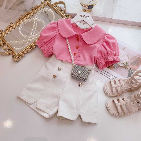 Set di abbigliamento Camicia a maniche corte per bambina Top New Girl Summer Set 6-15 anni Ragazza dolce e carino Vestiti per bambina Set da 2 pezzi