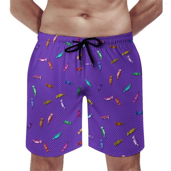 Shorts masculinos quadro de doces duro impressão colorida vintage calças curtas Design esportes rápidos Troncos de praia Presente de aniversário