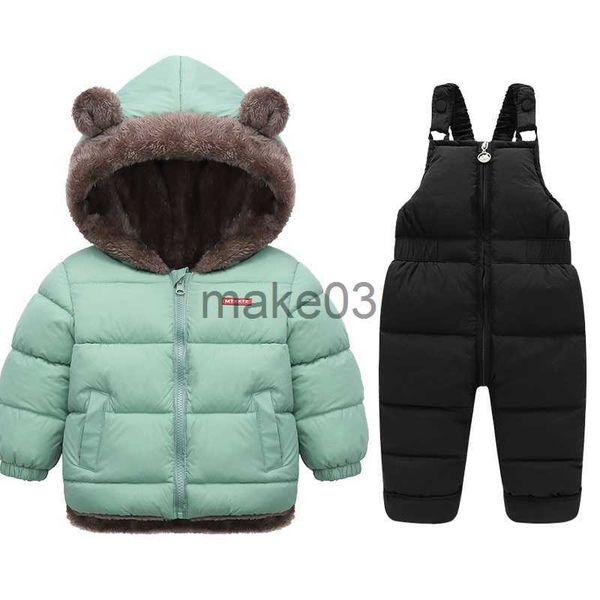 Casaco de inverno Inverno Crianças conjuntos de lã de cordeiro Casacos de calças de baixo para baixo Baby Espalhar quente 2pcs terno de crianças roupas meninos meninas jackets de moda j230823