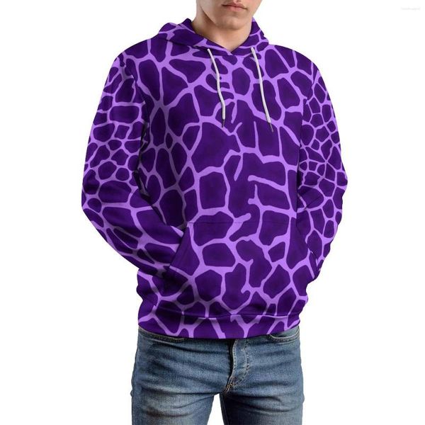 Herren Hoodies Giraffe Print Casual Purple Animal Classic Hoodie Man Langarm Elegante grafische Sweatshirts großer Größe 5xl 6xl