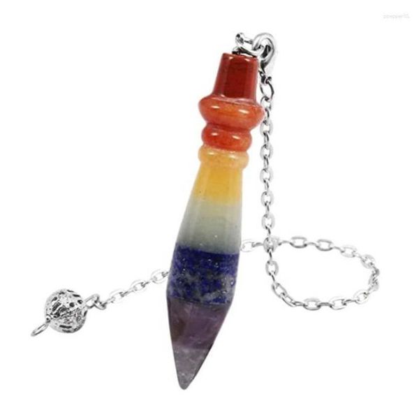 Colares pendentes Kft Natural 7 Chakra Crystal Pendulum Scepter para Dowsing Divination Quartz Fluorite Stone Pendulums Reiki pendulo