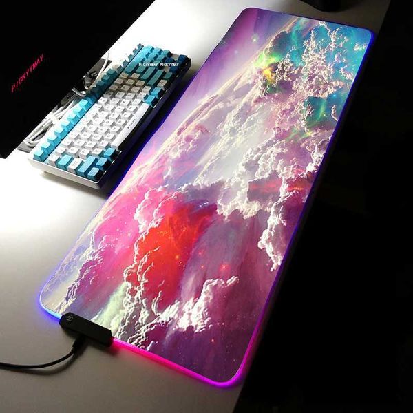 Mouse Pads Bilek Renkli Aydınlık RGB Oyun Mouse Pad Mavi Mor Bulut Alanı RGB MASA MASTOKLARI MASAKTOPLAR İÇİN BİLGİSAYAR MASA R230823