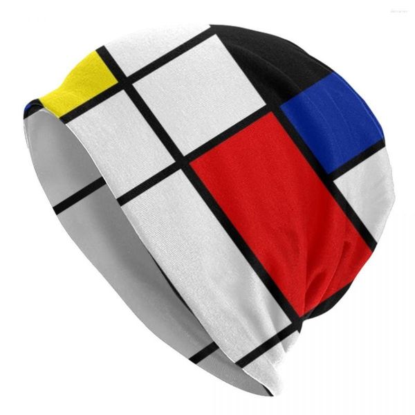 Berets abstrakte Kunst Mondrian Beanie Cap Unisex Winter Bonnet Homme Strickhüte coole Geometrische moderne Schädel