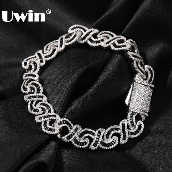 Braccialetti di fascino Uwin Black Baguettecz For Women 12mm Iced Out Bling Cz Cuban Link Catena Gioielli Fashion Gioielli 230822