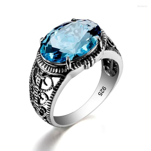 Anelli a grappolo 925 Sterling Silver for Women Aquamarine Ring Vintage Party Banquet Banquet di qualità a mano Fine Gioielli 2023 Trend