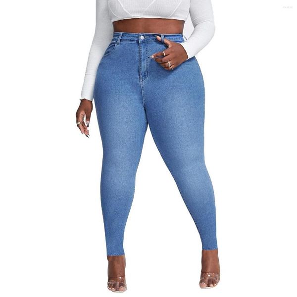 Jeans femininos 2023 Fall xl-4xl plus size para mulheres moda moda na cintura esticada calça lápis de jeak