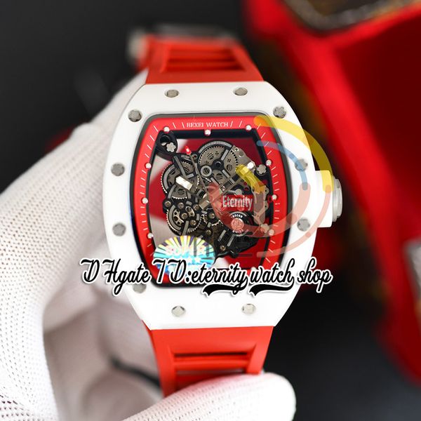 Z 055 Giappone Miyota Movimento automatico Mens orologio White Ceramic Case Skeleton Carlono Rosso Relia Rubbo Innero Cinghia 2023 Ultima versione Eternity Sport Orgelli da polso