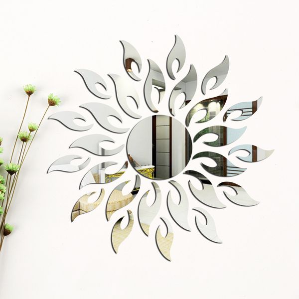 Наклейки на стены солнечный цветочный зеркал наклейка самостоятельно клейк акриловая наклейка искусство роспись обои гостиная