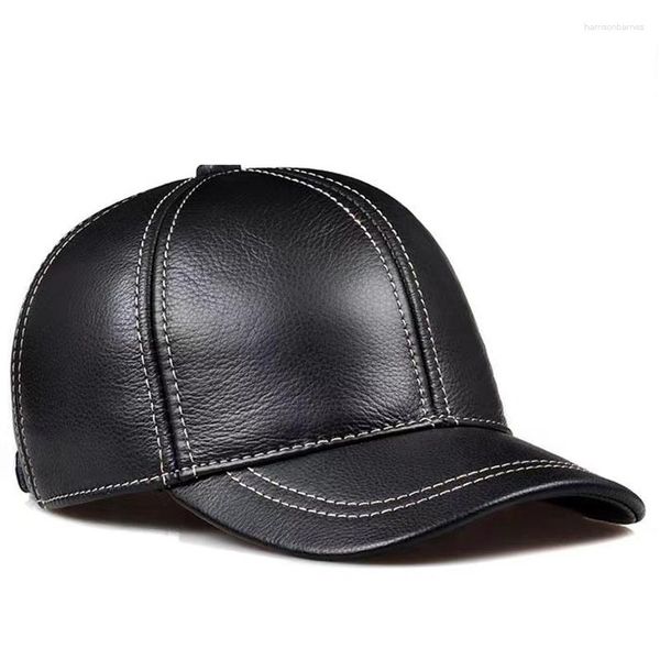 Caps de bola Brand Men Leather Baseball Campa superior Camada de chapéu de outono de inverno