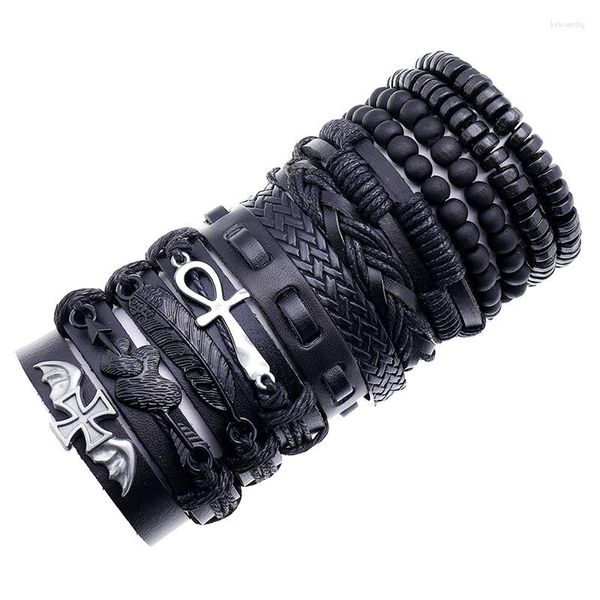 Bangle da 12 pezzi/set Punk Personality Leather Bracciale Croce per perle in legno in legno Ornamenti retrò in tessuto fai -da -te Match 2023