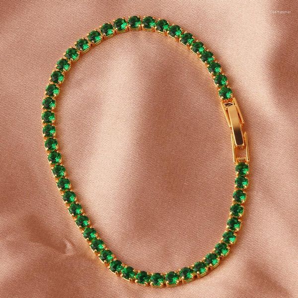 Bracelets de charme Emerald Geen Zircon Gold Color para meninas cheias de joias de moda Mulheres Acessórias de luxo Bracelet