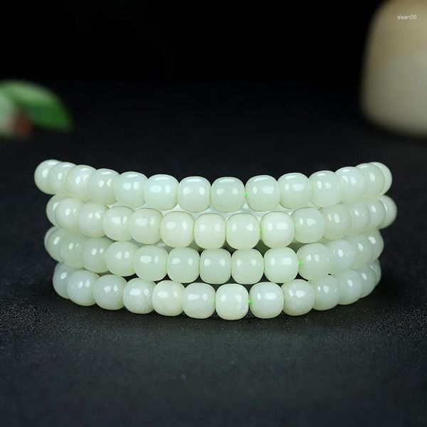 Catene Natural Hetian Jade Qing Materiale dell'acqua per perle di tipo vecchio tipo a mano rotonda con perline rotonde catena a sospensione Eleganza Eleganza