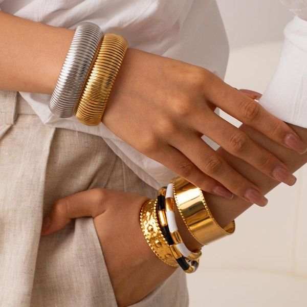 Armreifen 18K Gold plattiert, angrenzende Minderheit Minderheit Segmented Oil Tropf Handwerk Edelstahl Öffnung Armband Juwelierparty Geschenk