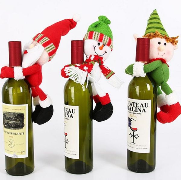 Garrafas de vinho tinto de Xmas de atacado Bolsas de capa de capa de garrafa de natal decors Abraço do Papai Noel Mesa de jantar Snowman Decoração SN852