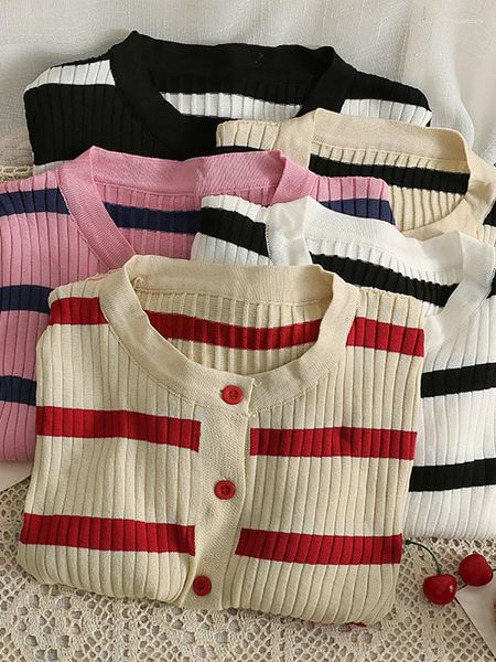 Damen Strick Heliar Women Stripes Strickjacken Knopf Stick Sweater V-Ausschnitt sexy Kaschmirpullover und elegant süß