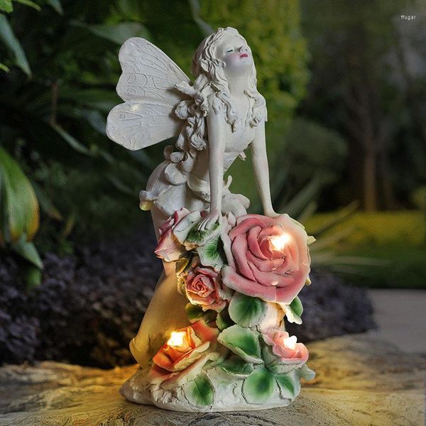 Decorações de jardim Fairy Luzes solares de pátio ao ar livre resina de decoração de resina anjo de anjo Micro paisagem lâmpada de decoração art déco