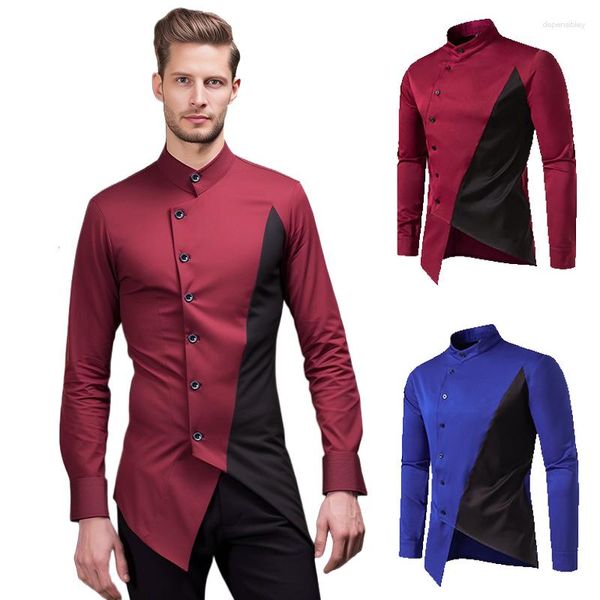 Camisas de vestido masculinas masculas casuais festas de manga longa Botão britânico para homens