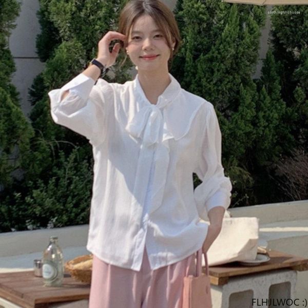 Blusas femininas 2023 Coreia chic tops blusas tie bow office lady thin button transparente sexy camisetas brancas pretas flhjlwoc moda feminina