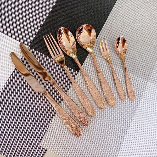 Dinnerware Gets Knife e Fork Spoon em relevo o jantar de jantar ocidental em grau de ouro elimensal de suprimentos