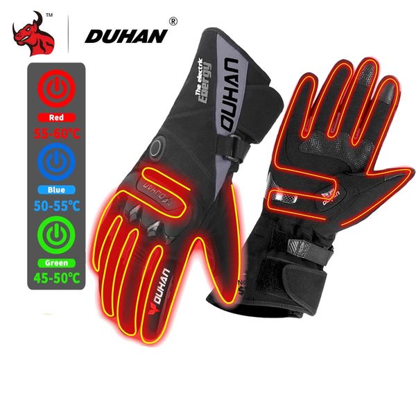 Fünf Finger Handschuhe Duhan Motorradheizungsbatterie Batteriekraft Winter wasserdichtes, erhitztes winddichtes Moto Reiten thermischer Touchscreen 230823