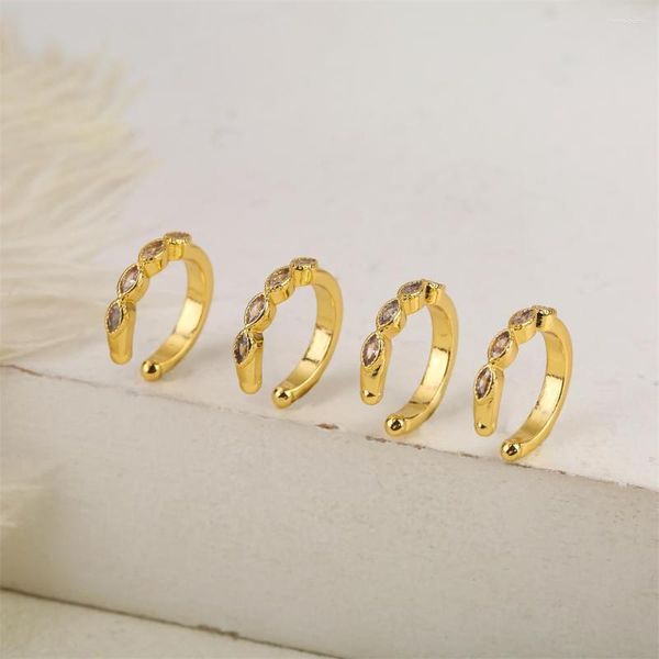 Brincos de backs 18k Copper Gold Bathed White Zircon Ear punhos para mulheres com clipe fino sem o Charme de Presente de Aniversário de Pierced JE
