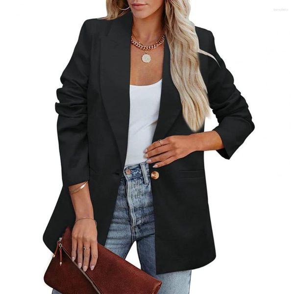 Damenanzüge Frauen Chic Business Single Button Anzuganzug Jacken mit Taschen Anti-Falten-Stoff für formelle Pendelverkehrs lässig Casual