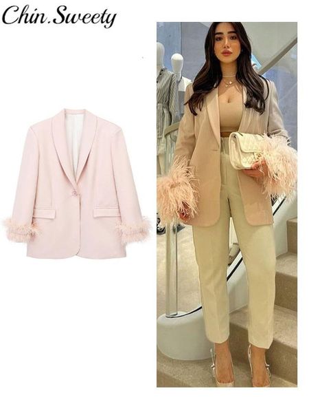 Женские куртки v Neck Feather Blazer Женщины одно пуговица с длинными рукавами.