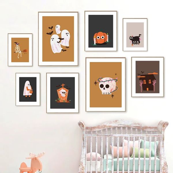 Galleria di Halloween Speccole Speccole Specente Cute Tela Painting Wall Art Funny Pumpkin Candy Poster e Stampe Piccole pareti Piccole Sogro Dispositivo DECIVI