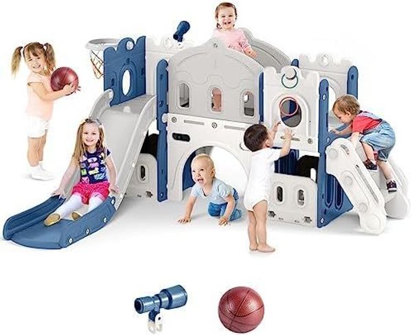 Bolas 8 em 1 criança Slide Kids Para crianças envelhecem com arremesso de espaço de armazenamento de longa corredor e basquete ao ar livre 230822
