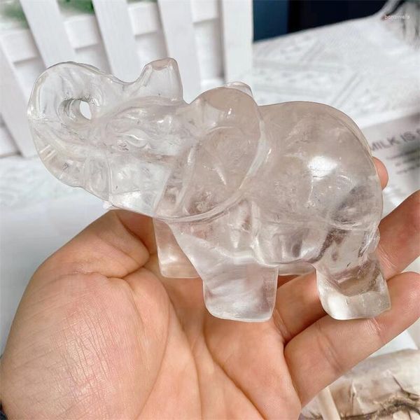 Figurine decorative 10,5 cm Naturale chiara chiara in quarzo Elefante Crystal Animal Craving Crafts Healing Energy Stone Fashion Decoration Regalo