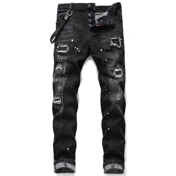 Designer jeans strappato per uomo 2023 lettera streetwear jeans neri pantaloni gotici punk elastico pancia hip hop pantaloni y23293i