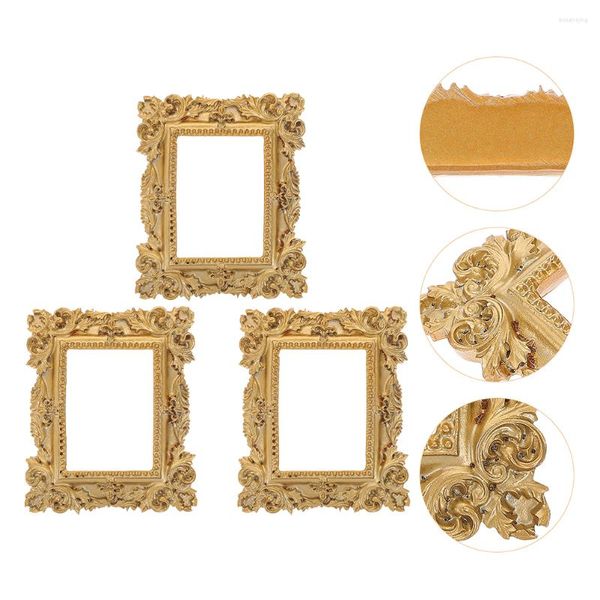 Gartendekorationen 3 PCs kleiner Bilderrahmen Gold PO Frames Dekorieren Schmuck Display Ornament Harz Ornamente Requisite Vintage