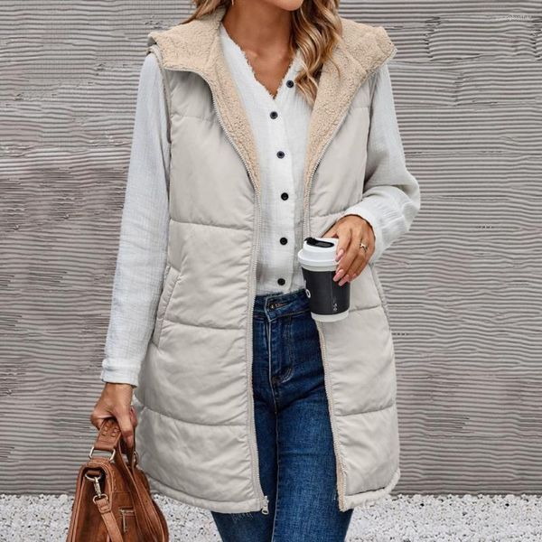 Giacche da donna Donne autunno inverno giletto reversibile cappotto solido colore solido a metà lunghezza cappaccia con fodera per fodera per fodera long capispalla