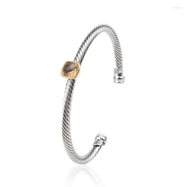 Bangle 4mm Brazed Brass Braadado de ouro Aberto Ajustável com jóias femininas clássicas de 7mm Morganite para festa casual