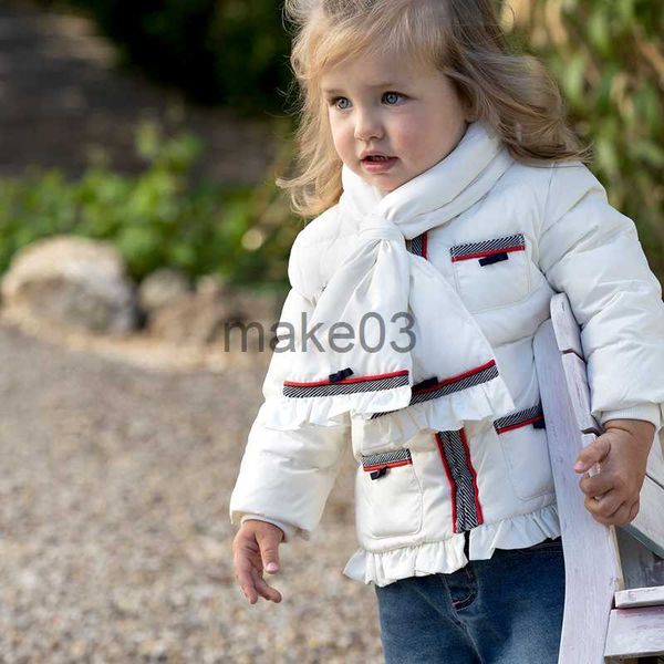 Casaco Down Dave Bella Winter Baby Girls Draped Down Coat Children 90 Duck White Down Conced Kids Jacket com um lenço DB19217 J230823