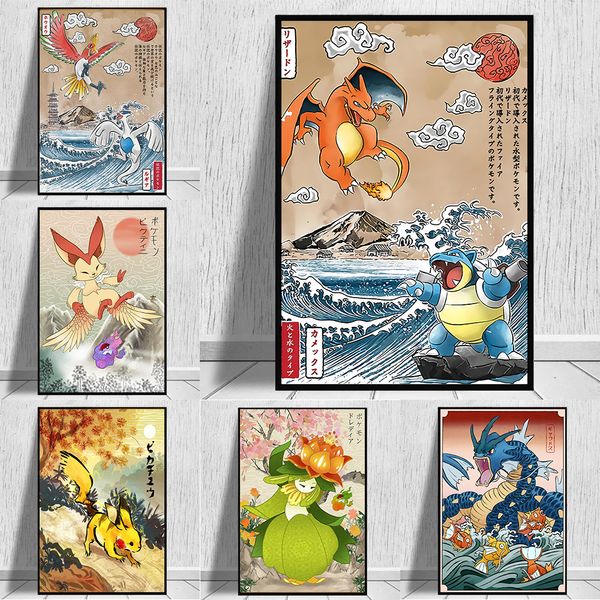 Decoração de pôster de elfo periférico de anime japonês Charizard Blastoise Wall Art Tela Pintura da sala Modern Decory